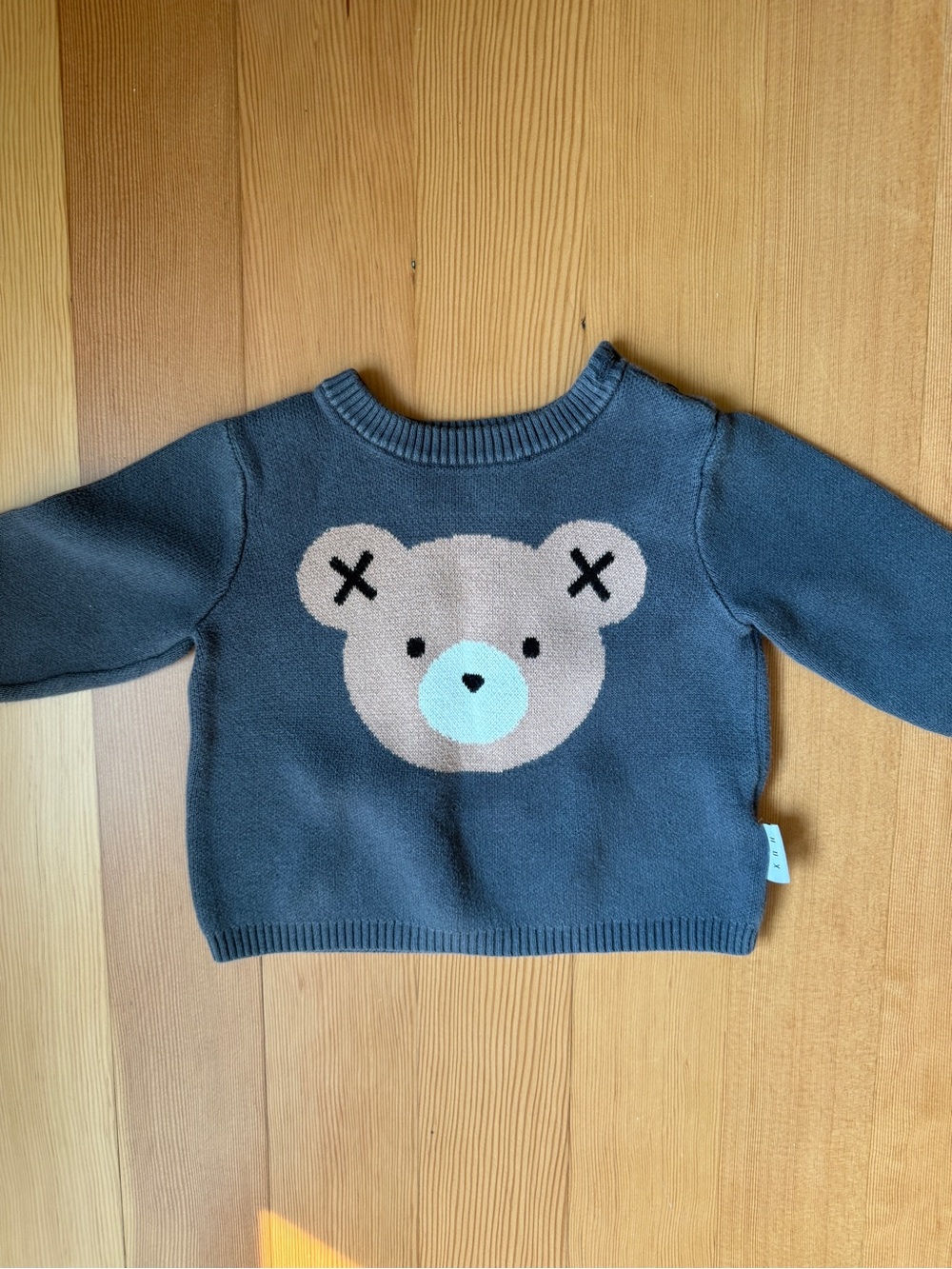 Huxbaby Bear Intarsia Knit Sweater 12-18M Charcoal X Eyes Organic Co